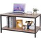 Modern Natural Wood 2-Tier Coffee Table with Storage Shelf and Black Metal Frame for Living Room